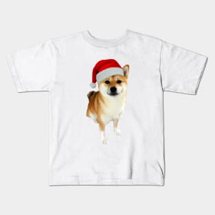 Lilly the Shiba Inu Sitting Down Christmas with Santa Hat Kids T-Shirt